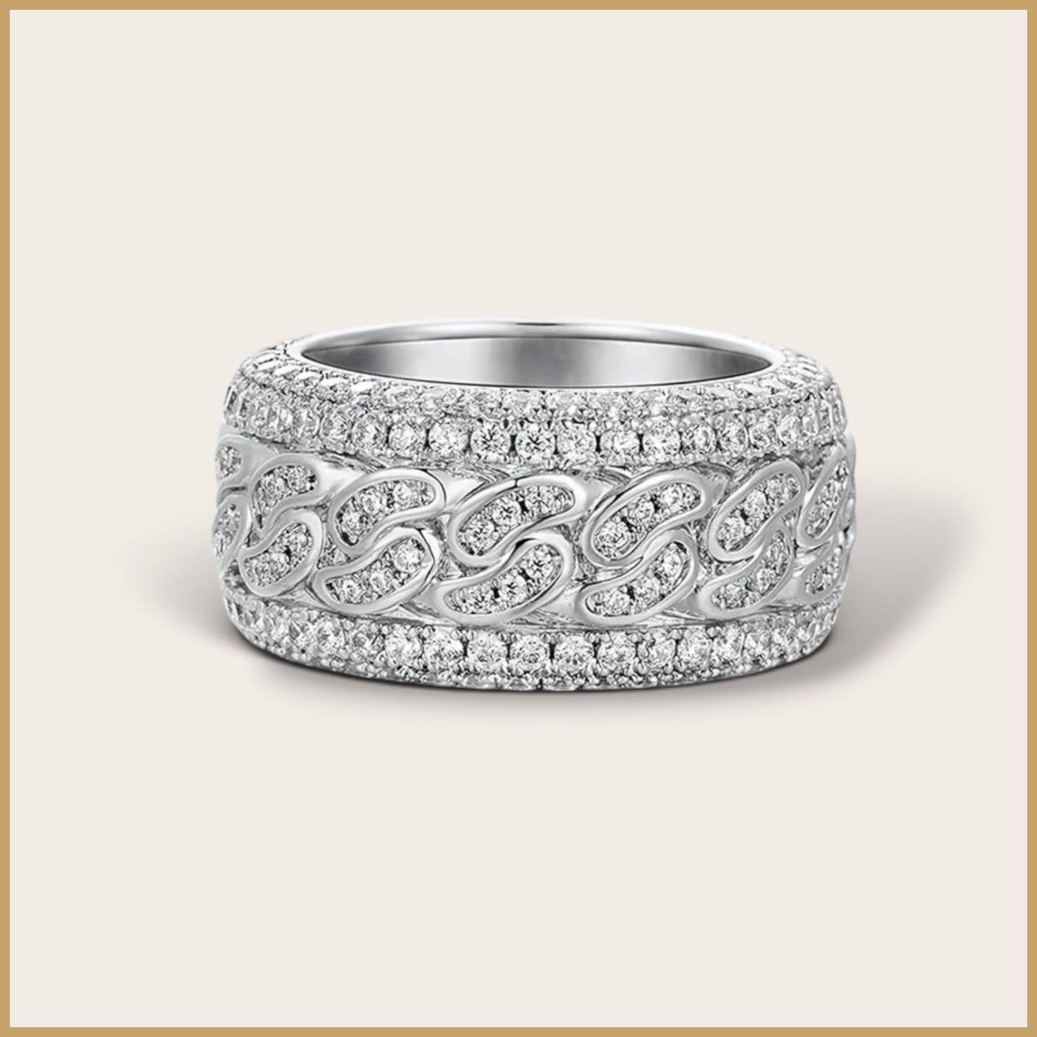 925 Silver Cuban Band Moissanite Ring