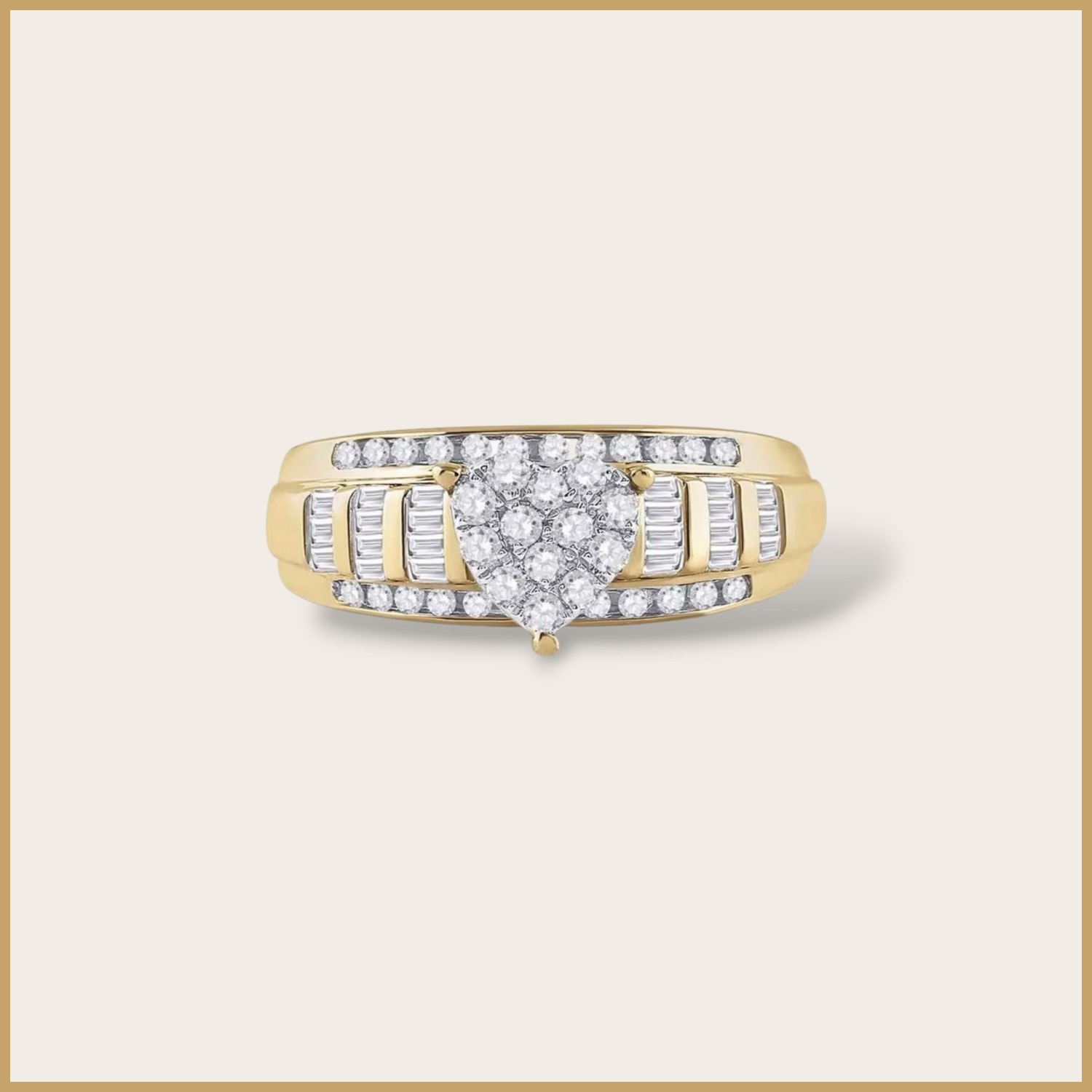 925 Silver Gold Heart Moissanite Ring