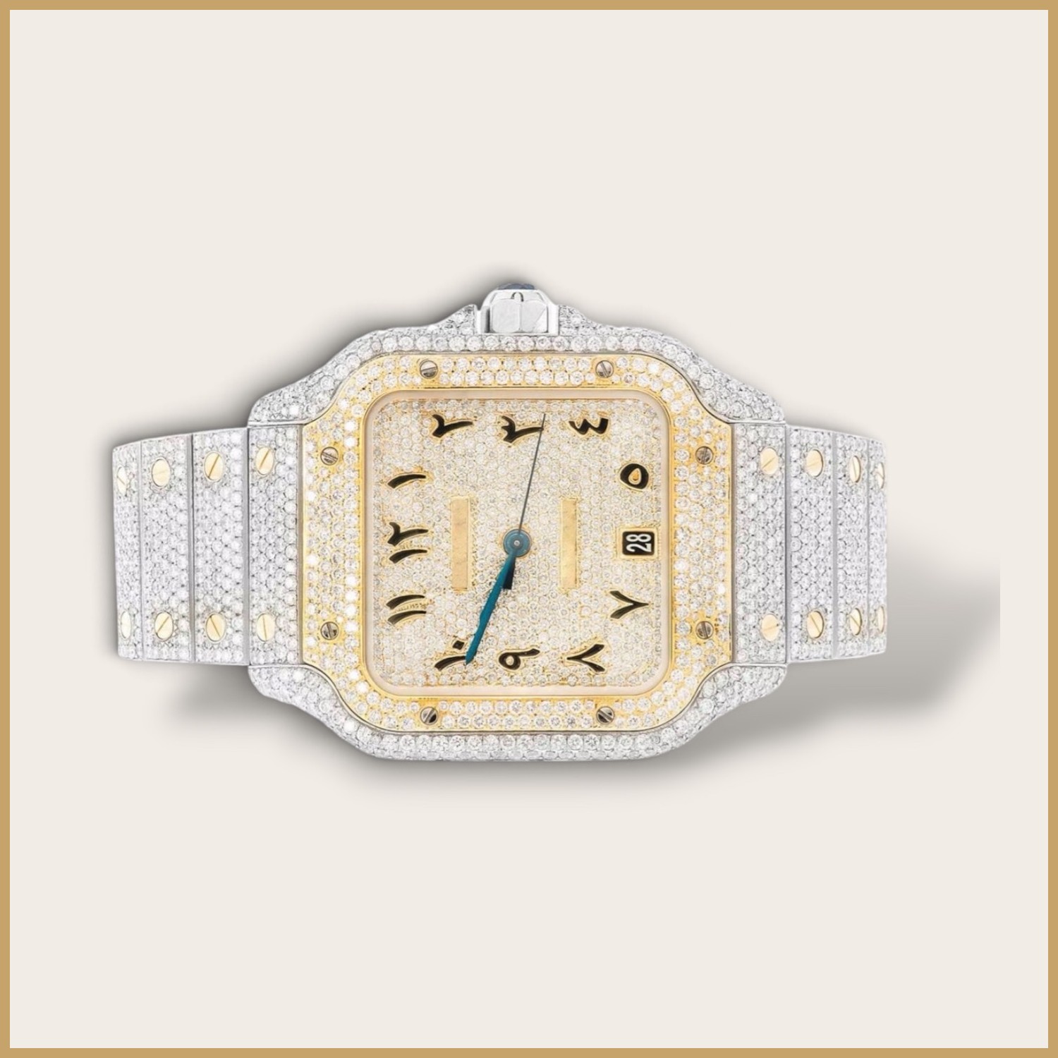 Two-tone square watch with Arabic numerals