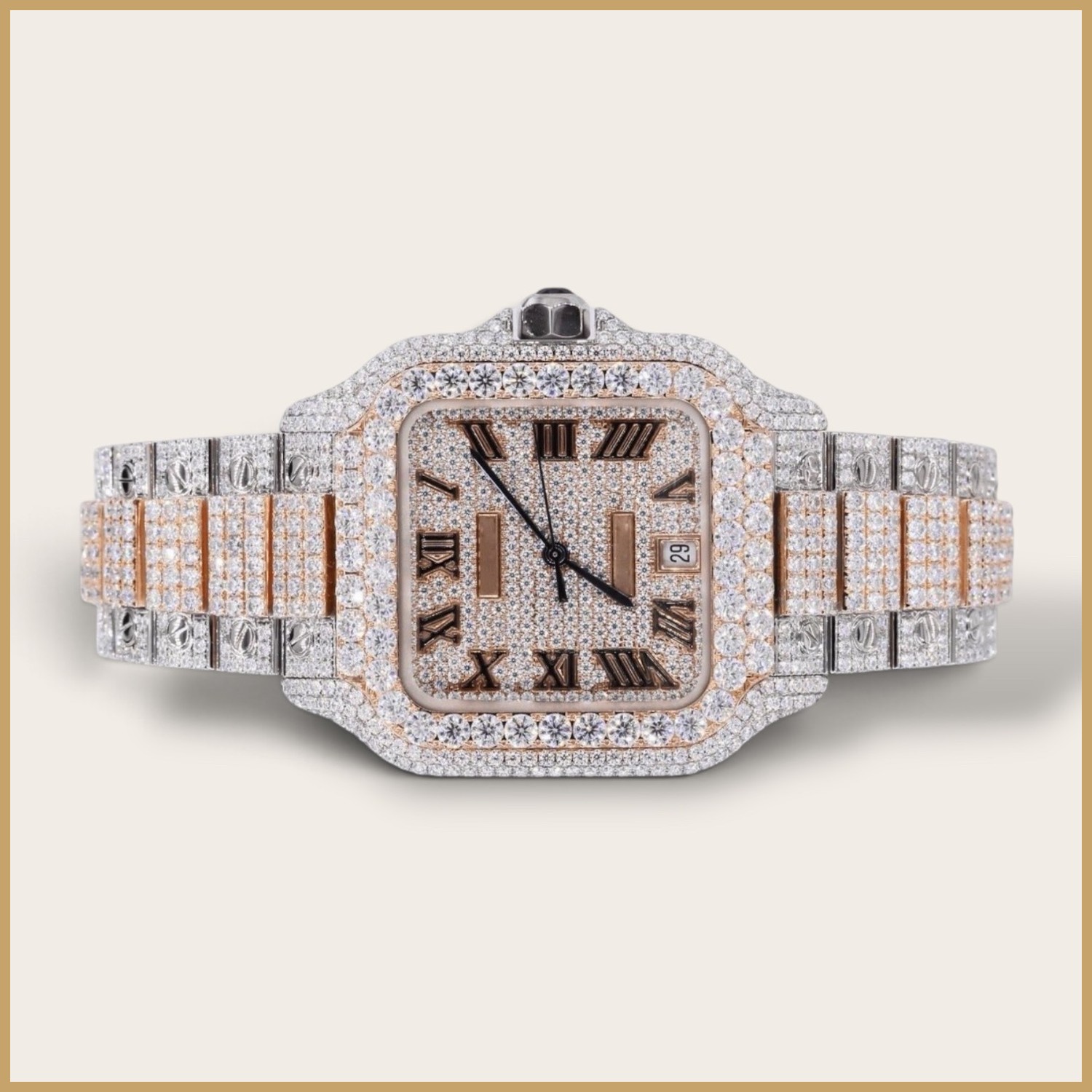 Rose gold tone square watch with Roman numerals