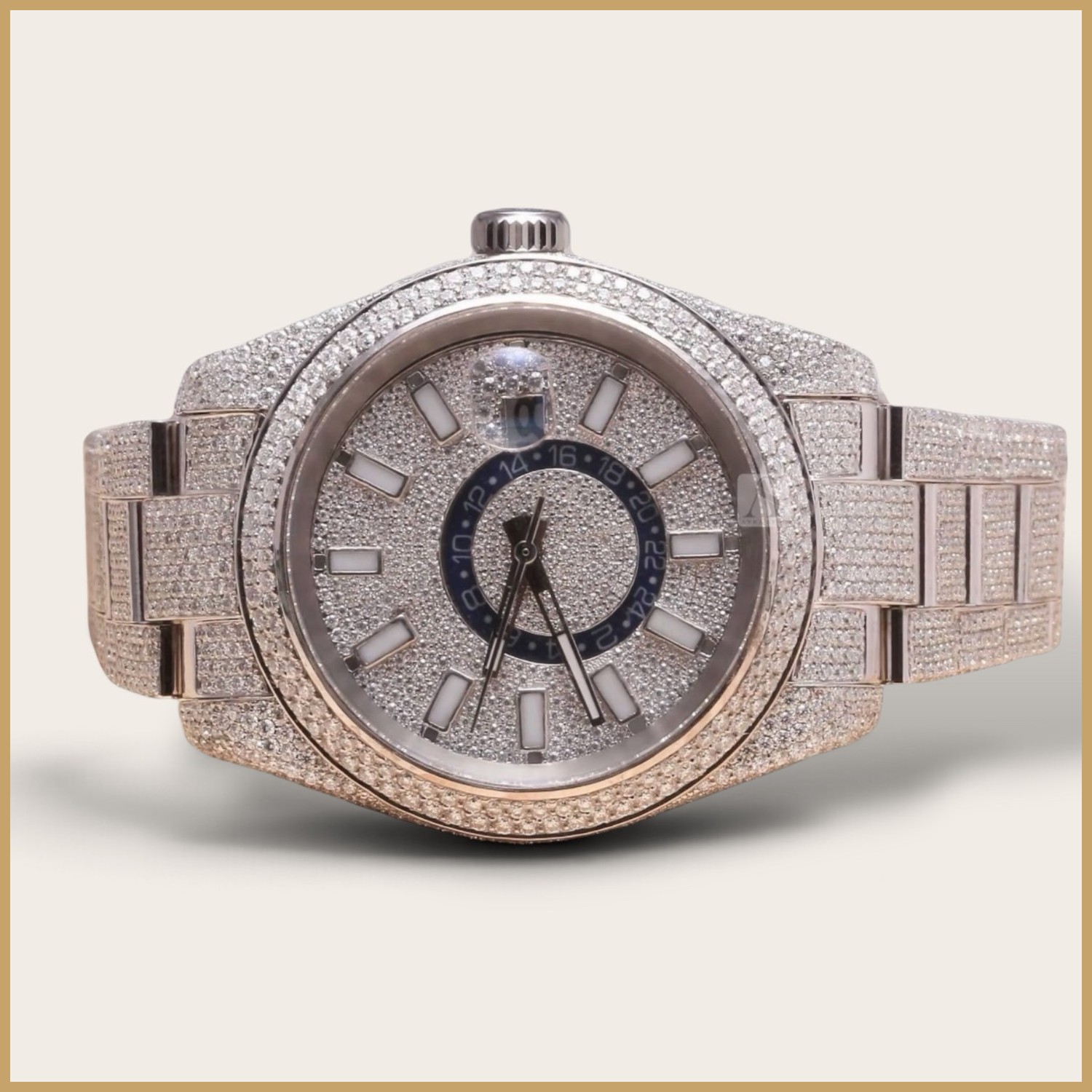 Silver watch with a blue 24-hour ring