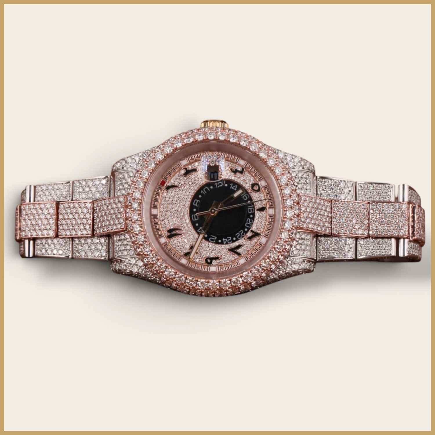 Two-tone watch with Arabic numerals and a 24-hour ring