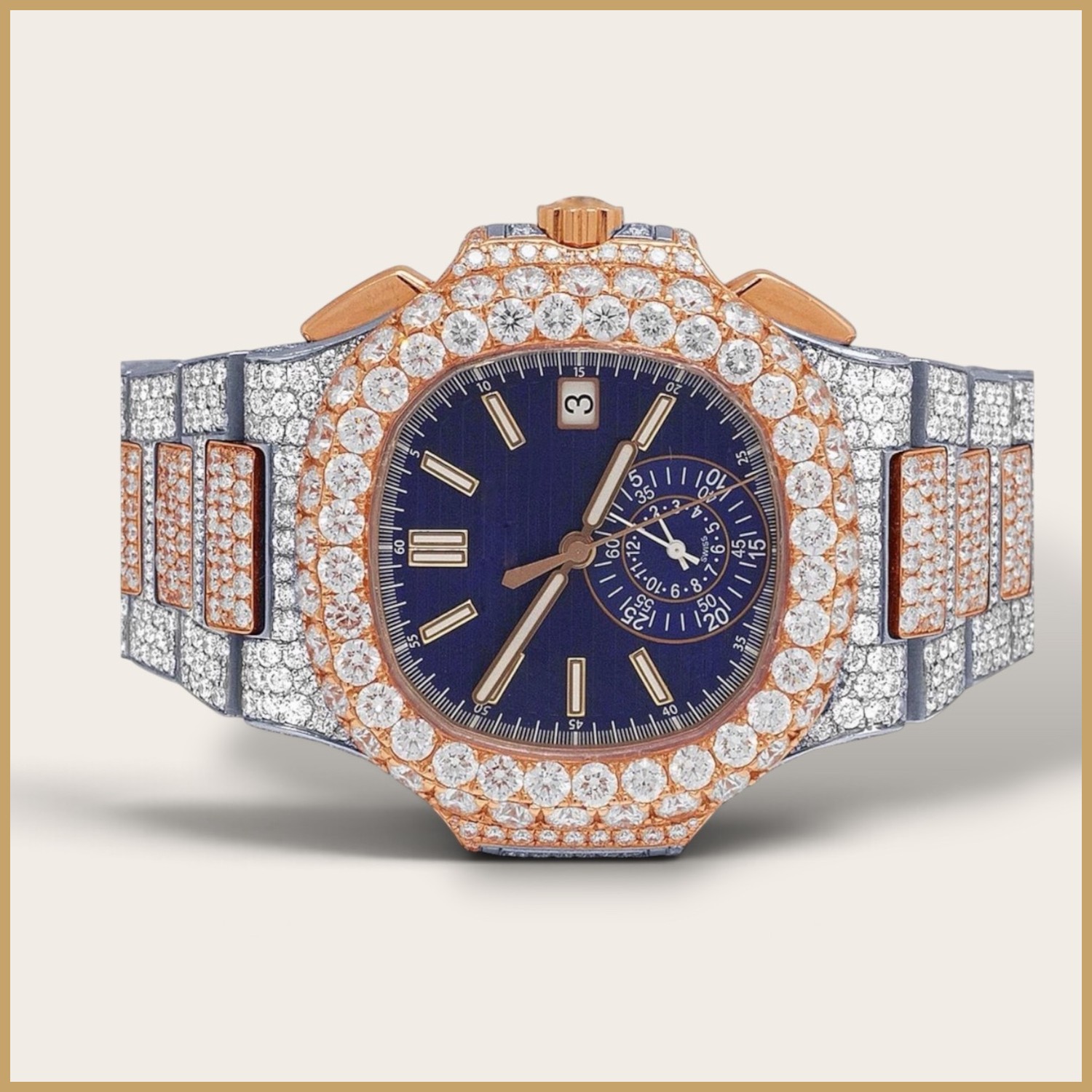 Two-tone chronograph with a blue dial