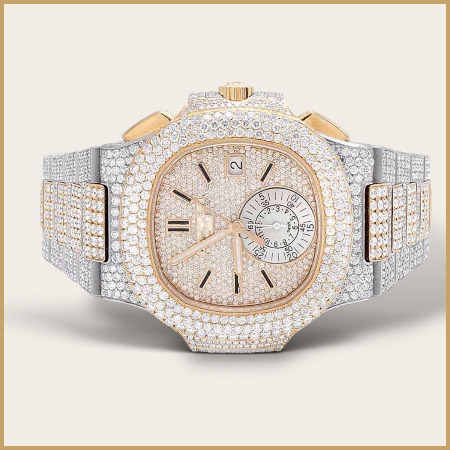 Two-tone chronograph with a pavé dial