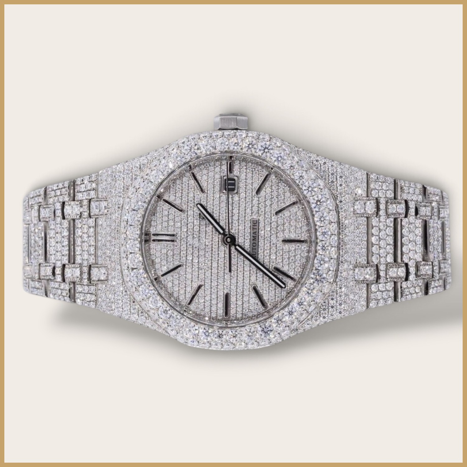 Silver automatic watch with stick markers
